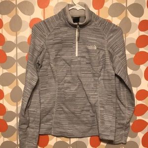 Gray and white north face half zip.